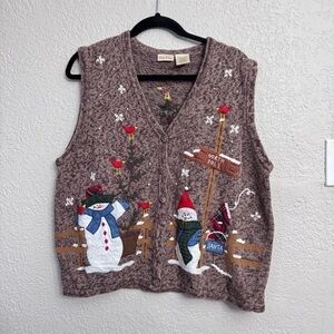 Vintage Bobbie Brooks Sweater Vest Winter Snowman Cardinal North Pole - Size 18
